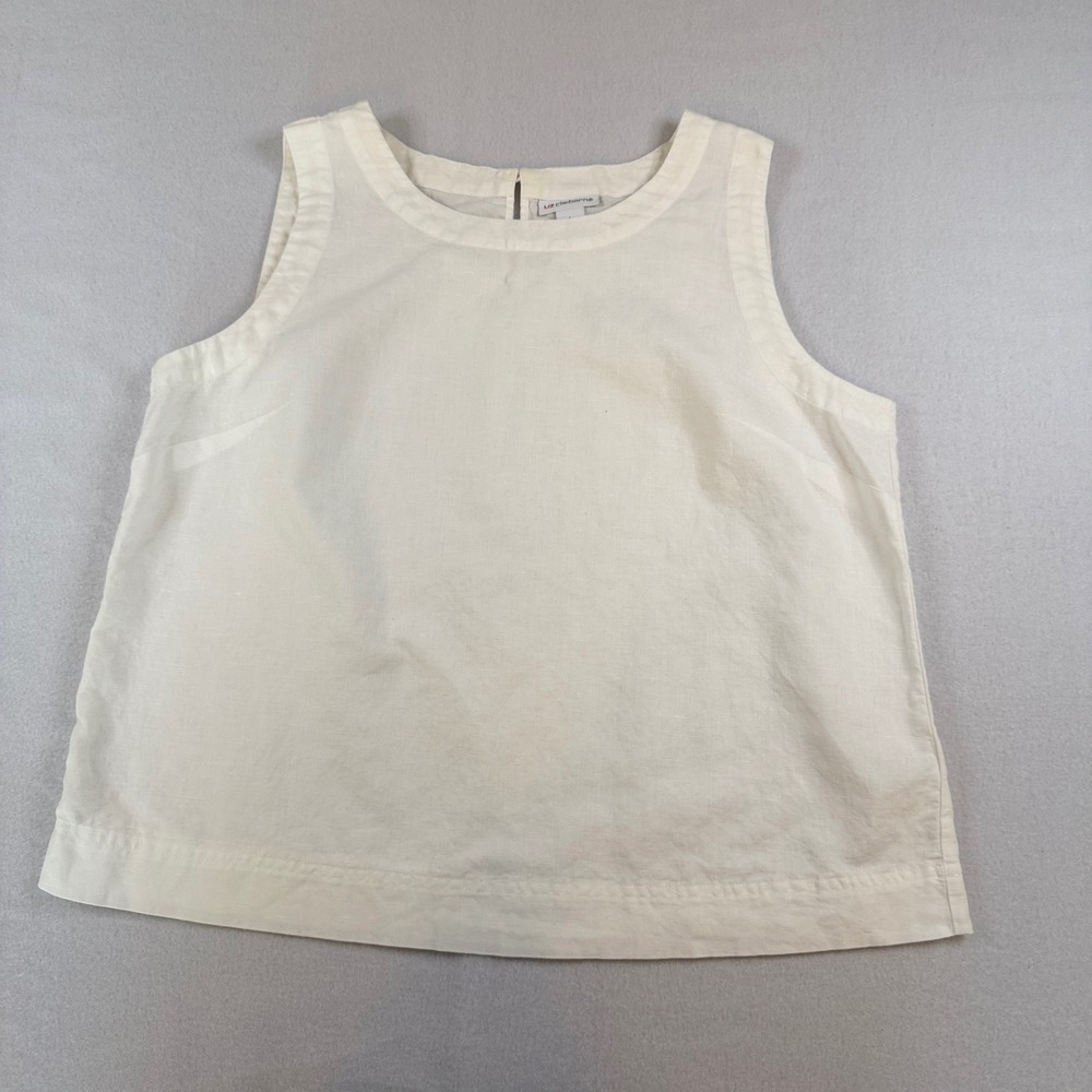 Liz Claiborne Womens Cream Linen Blend Sleeveless Shell Top Keyhole Back L